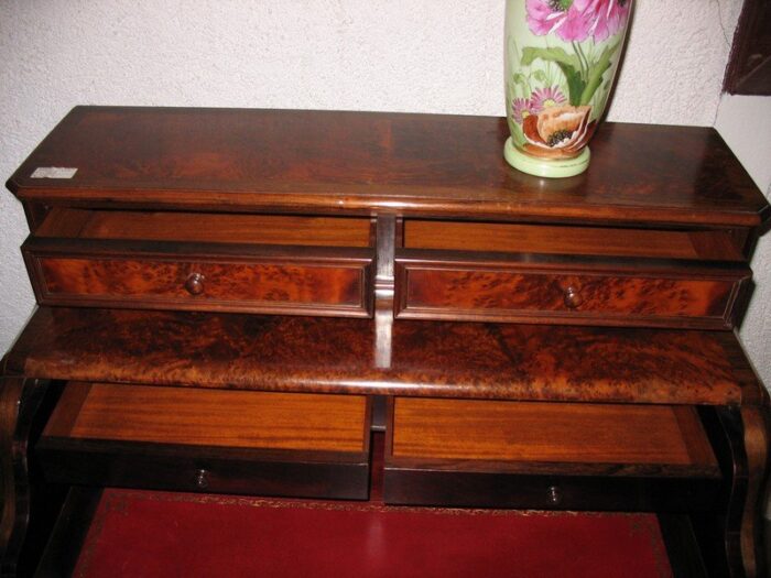 antique louis xv style rosewood and maple burr desk 4