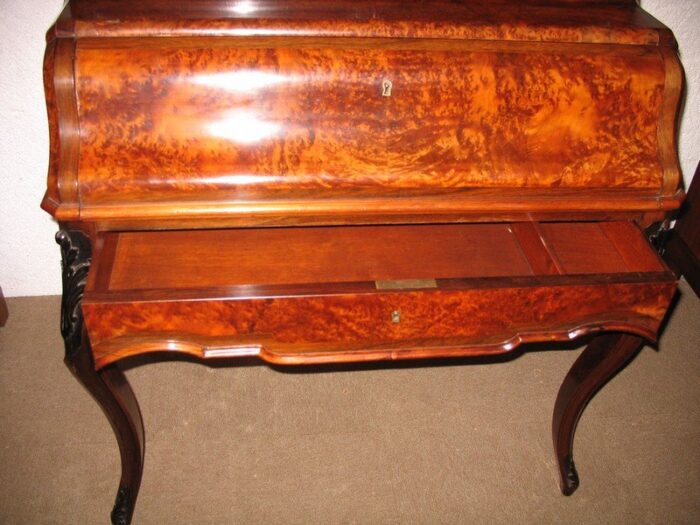 antique louis xv style rosewood and maple burr desk 5