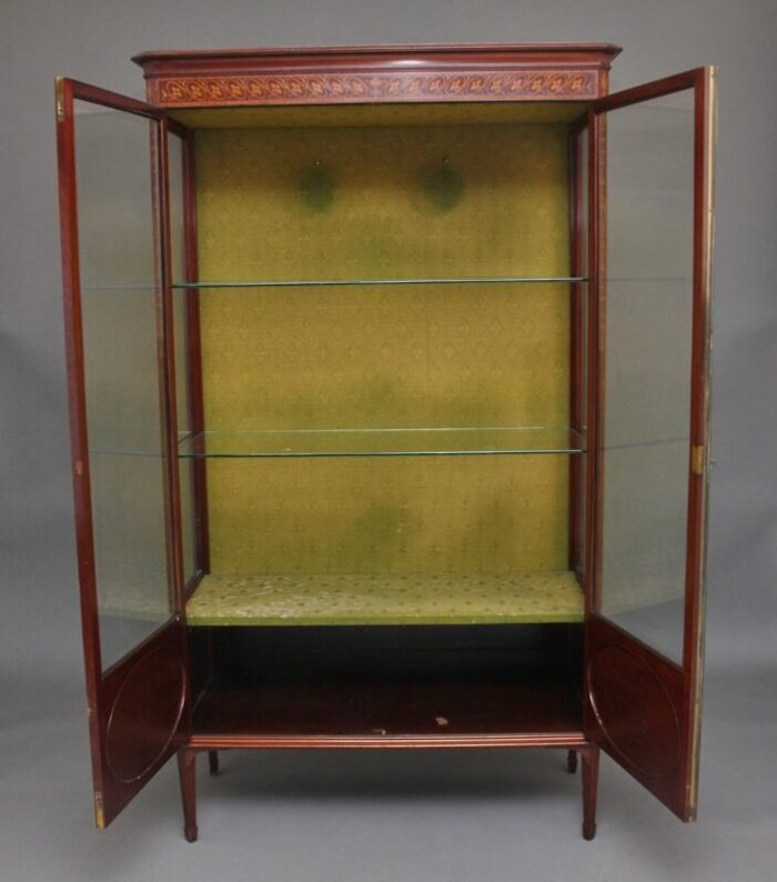 antique mahogany inlaid display cabinet 10