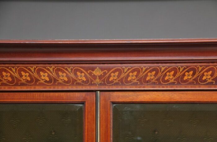 antique mahogany inlaid display cabinet 11