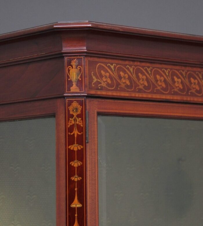 antique mahogany inlaid display cabinet 6