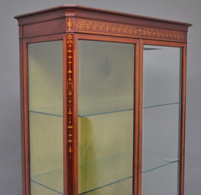 antique mahogany inlaid display cabinet 7