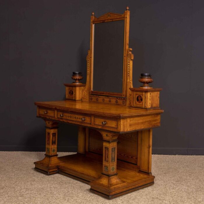 antique neoclassical pitch pine dressing table 1