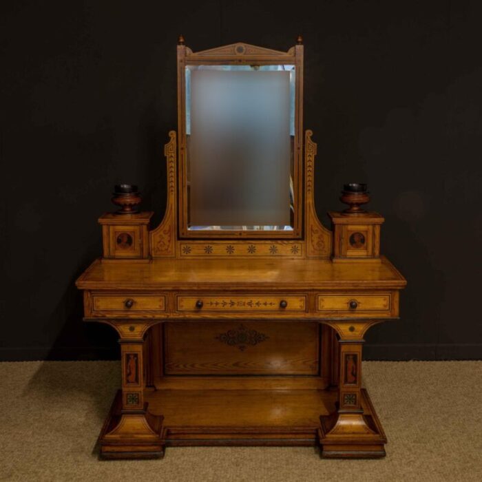 antique neoclassical pitch pine dressing table 23