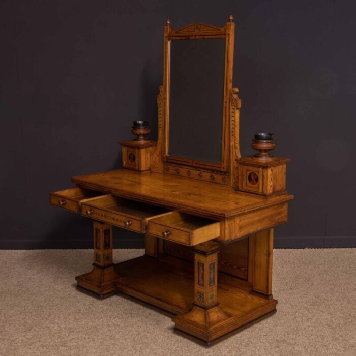 antique neoclassical pitch pine dressing table 37