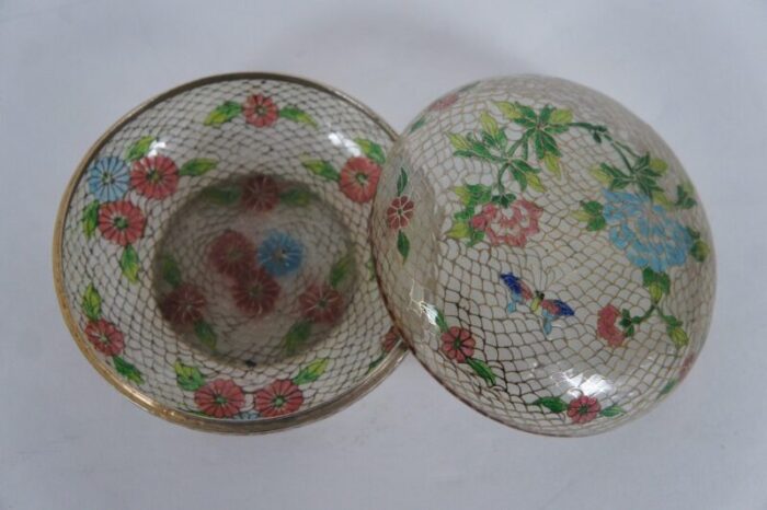 antique plique a jour enamel floral cloisonne trinket boxes dishes bowls set of 8 4655