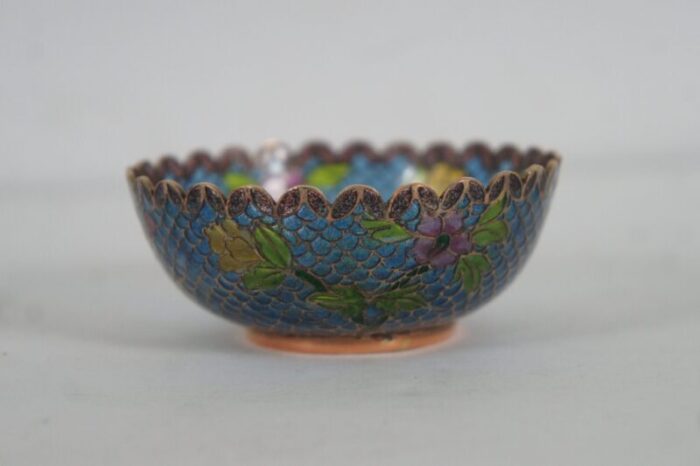 antique plique a jour enamel floral cloisonne trinket boxes dishes bowls set of 8 6604