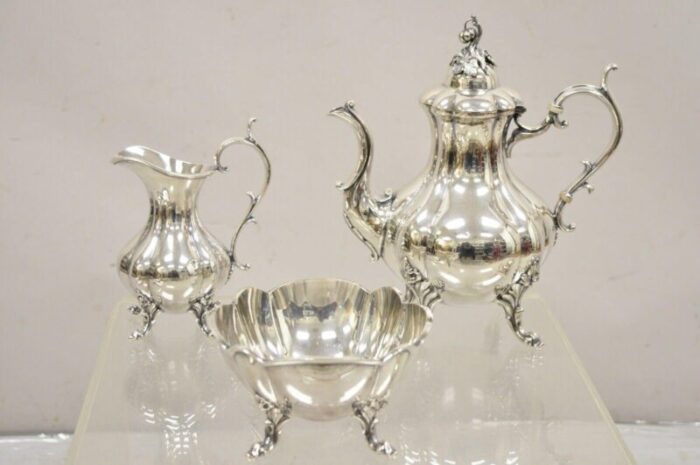 antique reed and barton winthrop silver plate art nouveau floral repousse tea set 6 pieces 0886