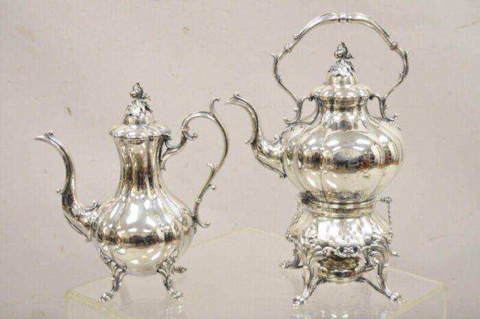 antique reed and barton winthrop silver plate art nouveau floral repousse tea set 6 pieces 2079