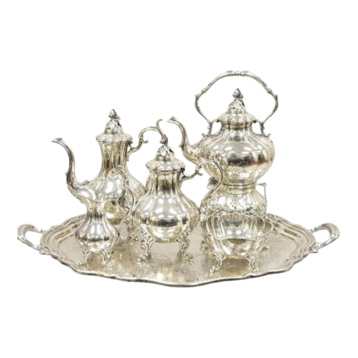 antique reed and barton winthrop silver plate art nouveau floral repousse tea set 6 pieces 2887