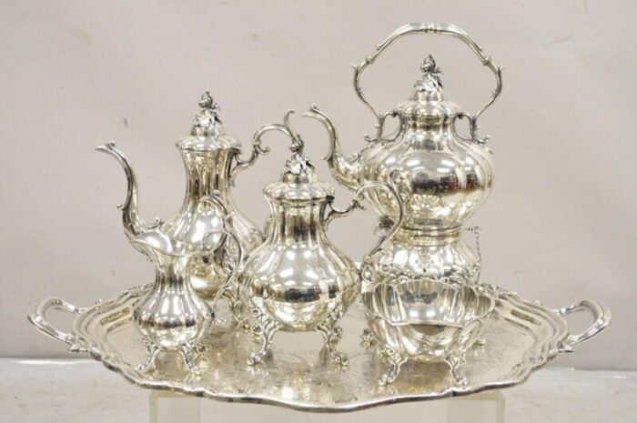 antique reed and barton winthrop silver plate art nouveau floral repousse tea set 6 pieces 6436