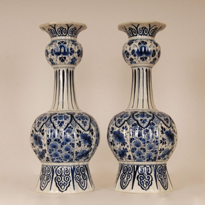 antique royal delft vases chinoiserie blue white knobble vases earthenware floral baroque a pair 1390