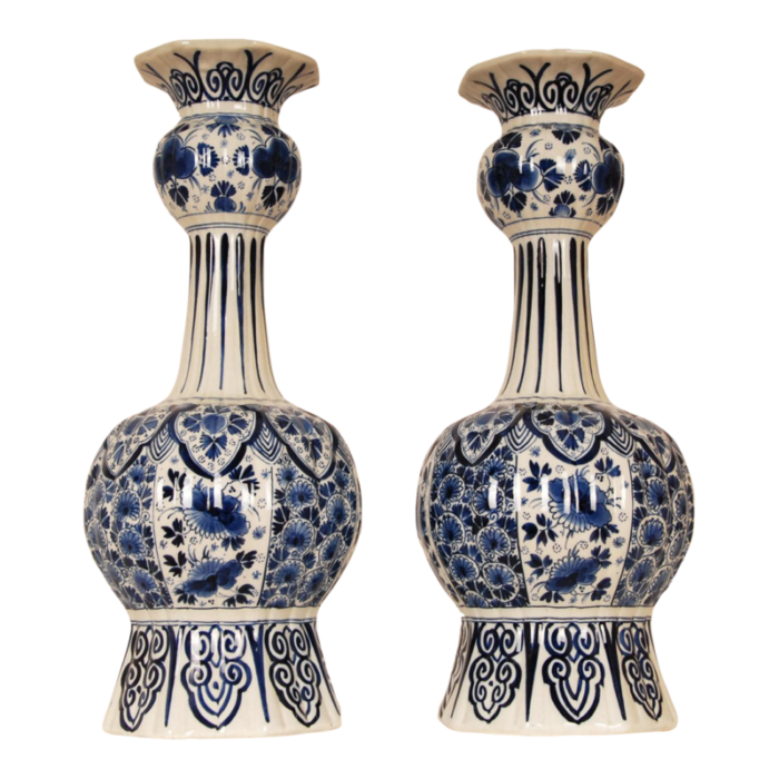 antique royal delft vases chinoiserie blue white knobble vases earthenware floral baroque a pair 1511