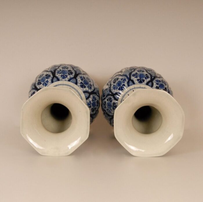 antique royal delft vases chinoiserie blue white knobble vases earthenware floral baroque a pair 1533