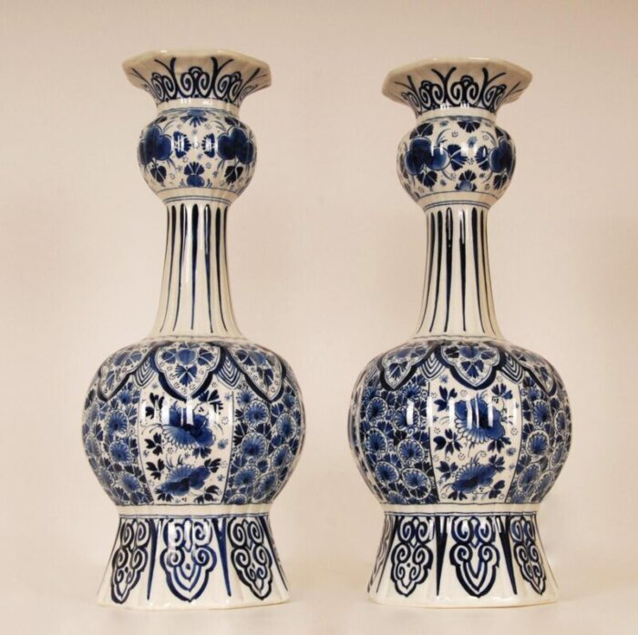 antique royal delft vases chinoiserie blue white knobble vases earthenware floral baroque a pair 5701