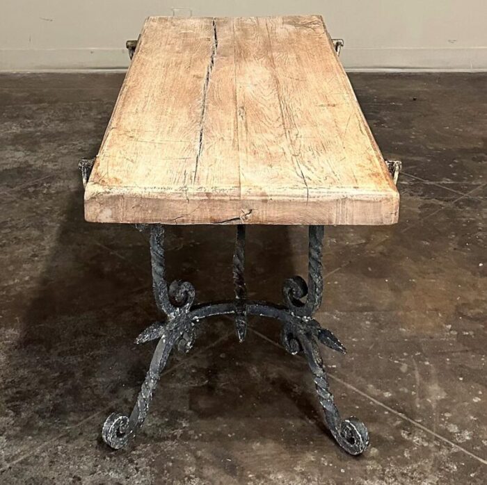 antique rustic butcher block wrought iron coffee table 0635