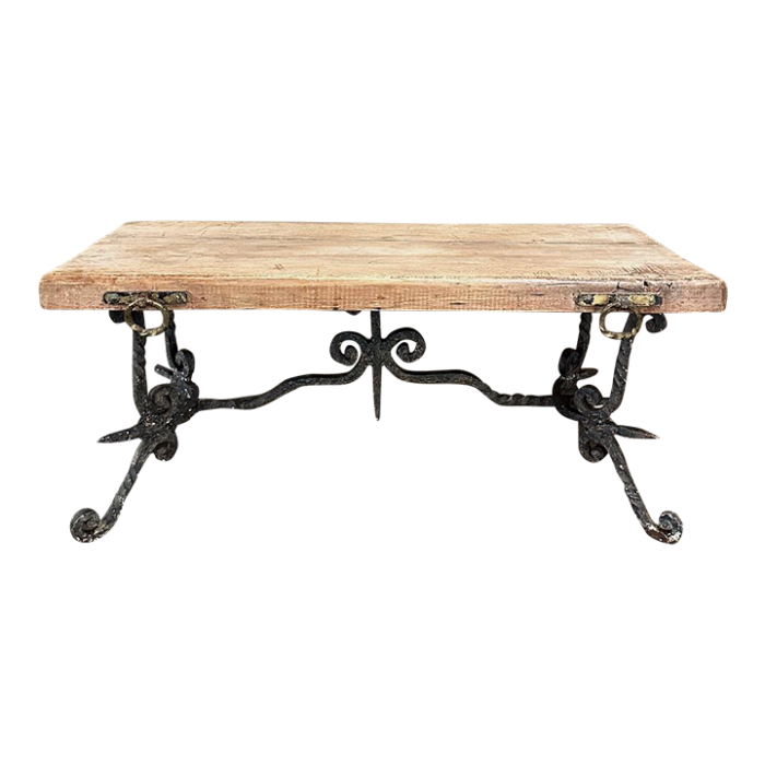 antique rustic butcher block wrought iron coffee table 3072