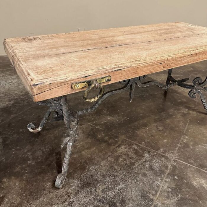 antique rustic butcher block wrought iron coffee table 4668