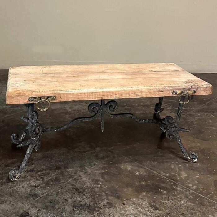 antique rustic butcher block wrought iron coffee table 4943