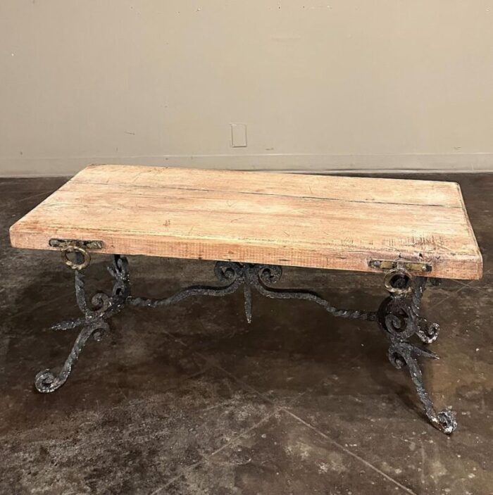 antique rustic butcher block wrought iron coffee table 5356