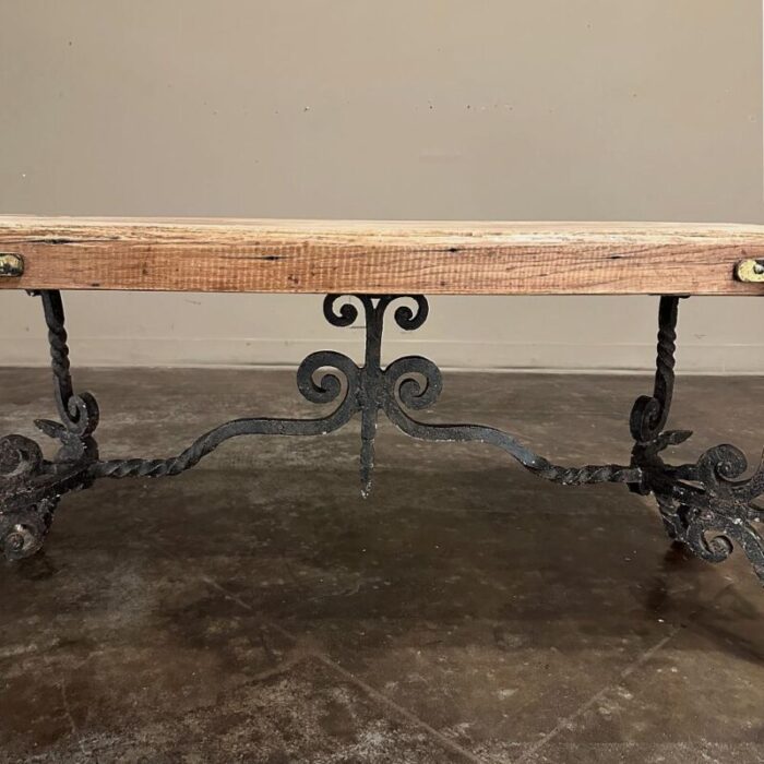 antique rustic butcher block wrought iron coffee table 7615