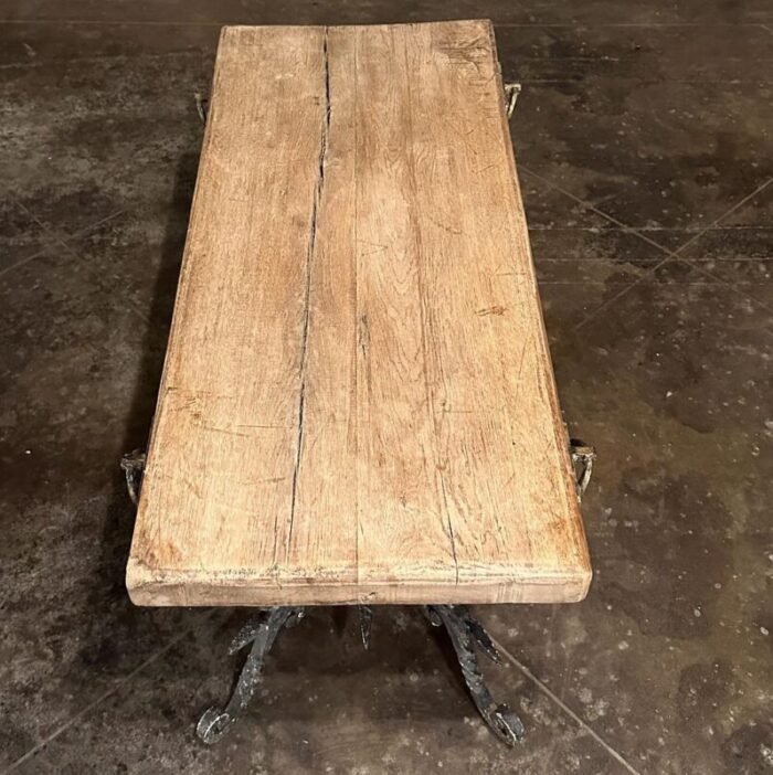 antique rustic butcher block wrought iron coffee table 8883