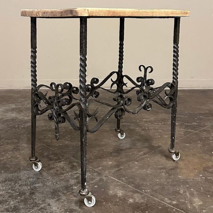 antique rustic butcher block wrought iron dessert table 1082