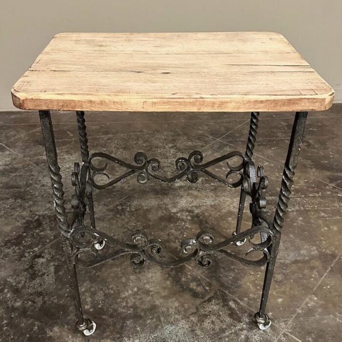 antique rustic butcher block wrought iron dessert table 2507