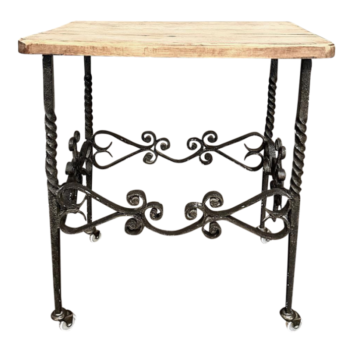 antique rustic butcher block wrought iron dessert table 4232