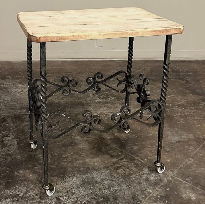 antique rustic butcher block wrought iron dessert table 4394