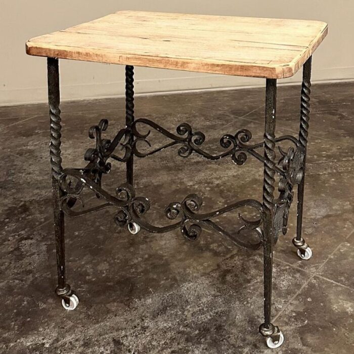 antique rustic butcher block wrought iron dessert table 5309