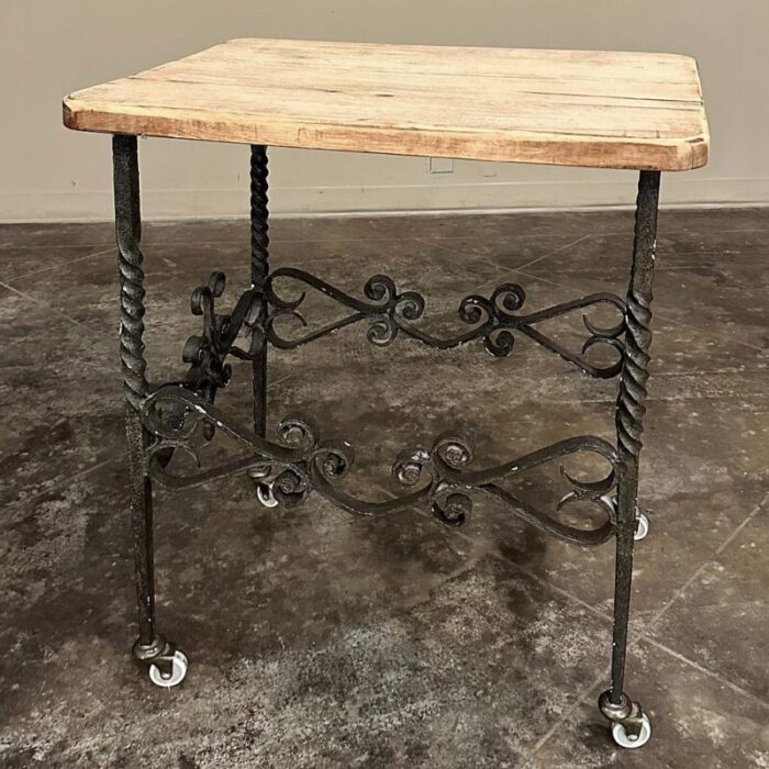 antique rustic butcher block wrought iron dessert table 7281