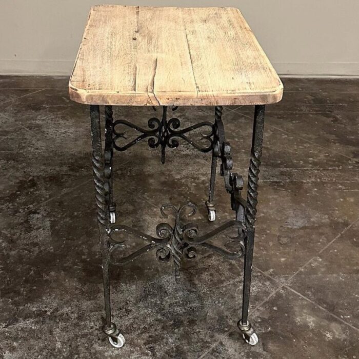 antique rustic butcher block wrought iron dessert table 9353