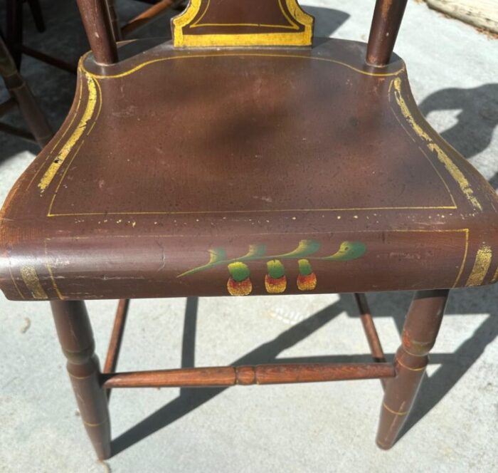 antique set of 6 original painted pennsylvania plank bottom chairs 4433