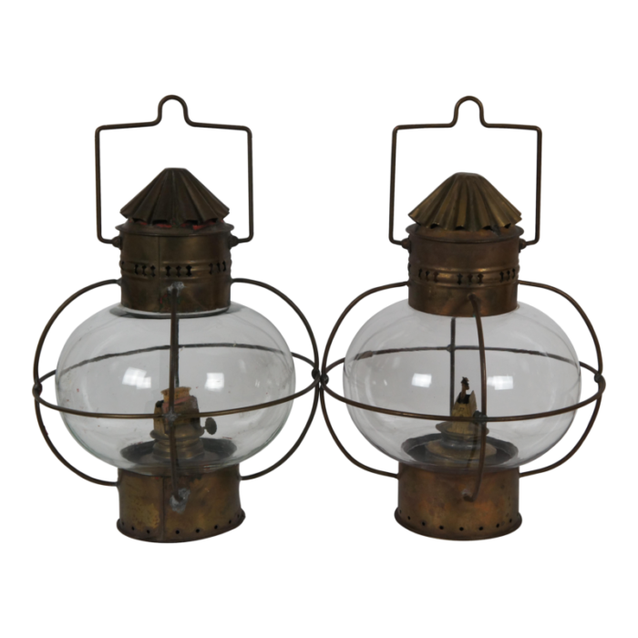 antique sherwood and wedge british nautical maritime brass onion ship oil lanterns a pair 0977