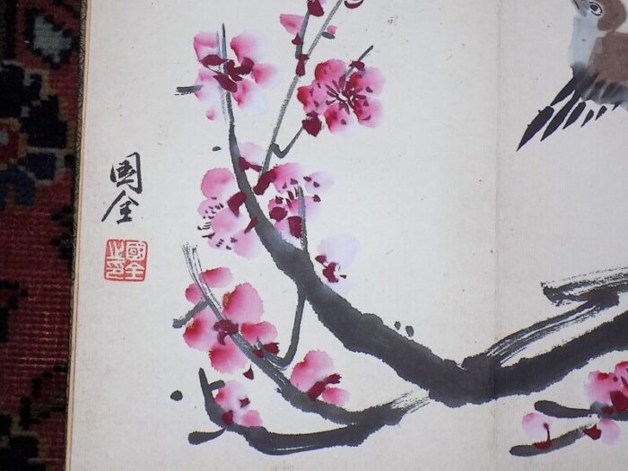 antique signed early 20th century chinese watercolor bird painting 3981