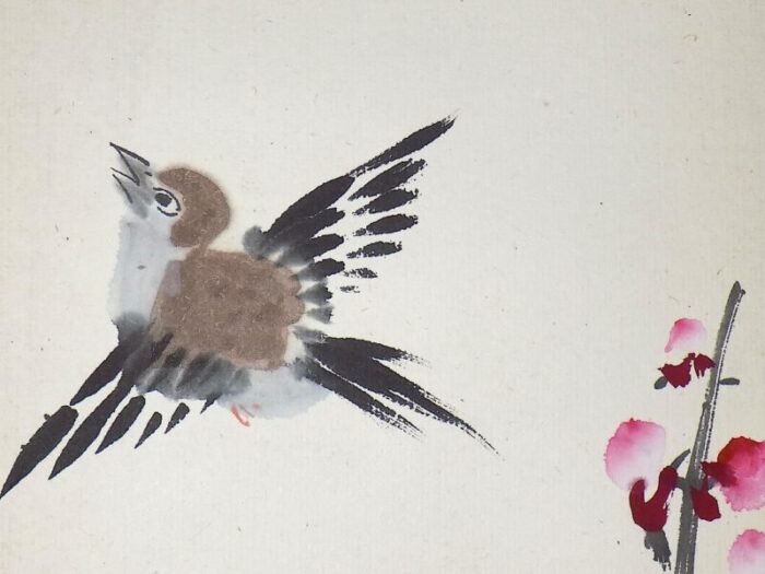 antique signed early 20th century chinese watercolor bird painting 4605