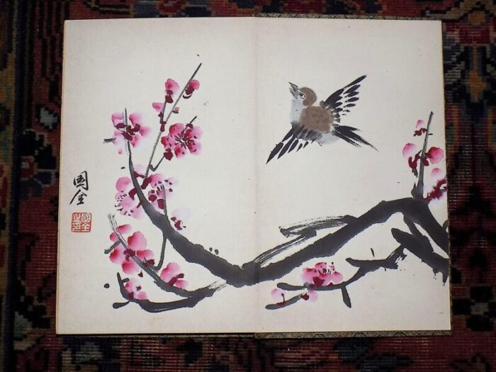 antique signed early 20th century chinese watercolor bird painting 5853