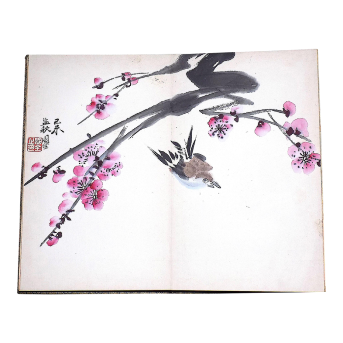 antique signed early 20th century chinese watercolor bird painting on board 2920