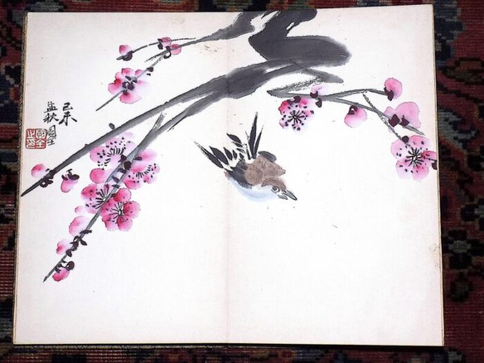 antique signed early 20th century chinese watercolor bird painting on board 5269