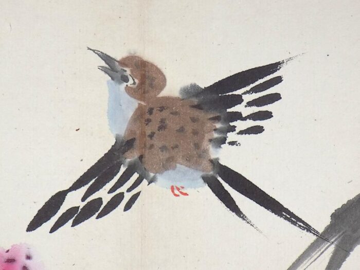 antique signed early 20th century chinese watercolor bird painting on board 7535