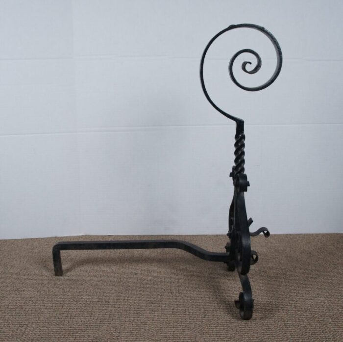 antique spanish wrought iron scrolled spiral fireplace andirons firedogs set of 2 2833