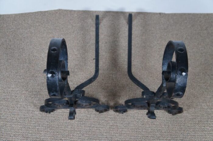 antique spanish wrought iron scrolled spiral fireplace andirons firedogs set of 2 3737