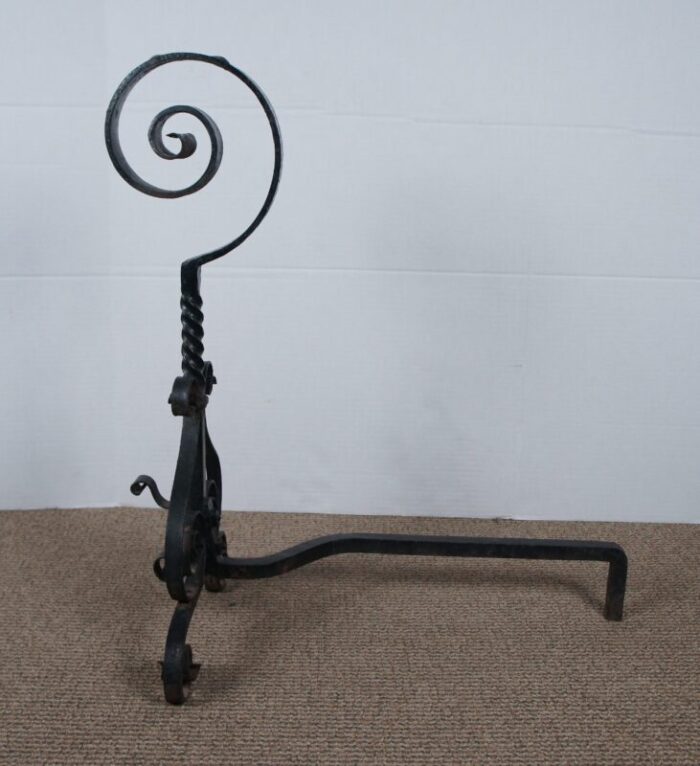 antique spanish wrought iron scrolled spiral fireplace andirons firedogs set of 2 4671