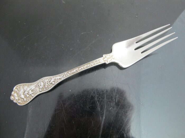 antique tiffany sterling silver ornate olympian salad fork and spoon serving pair 2098