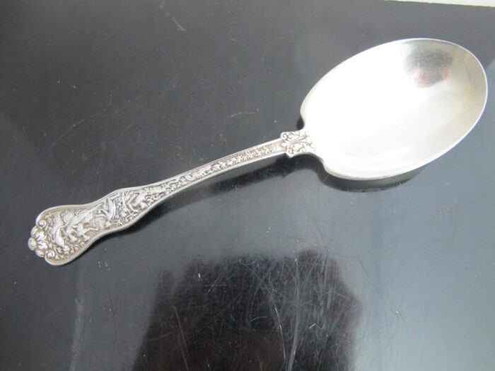 antique tiffany sterling silver ornate olympian salad fork and spoon serving pair 4028