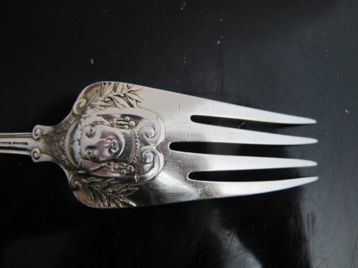 antique tiffany sterling silver ornate olympian salad fork and spoon serving pair 6817