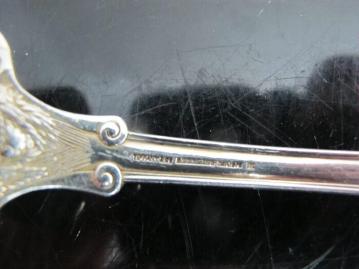 antique tiffany sterling silver ornate olympian salad fork and spoon serving pair 7149