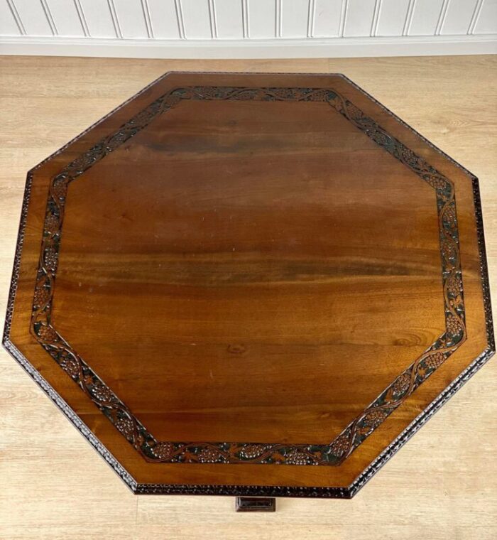 antique victorian walnut carved grapevine motif octagonal library table 8917