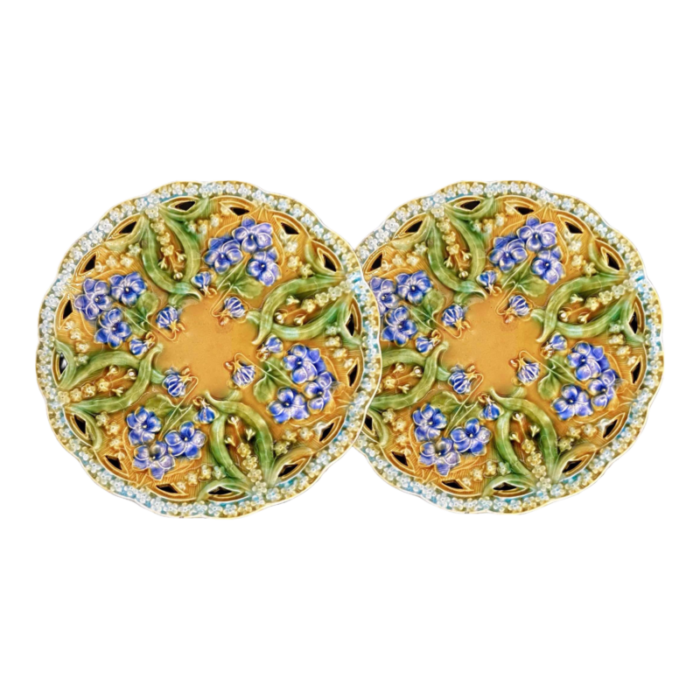 antique villeroy and boch art nouveau majolica plates circa 1900 a pair 6209